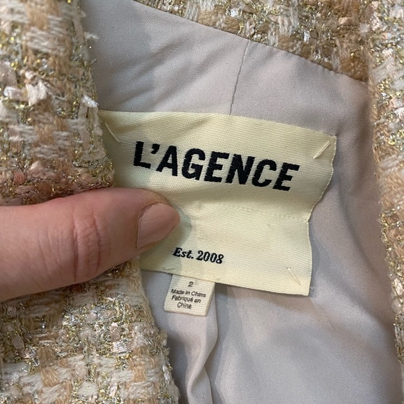 L'AGENCE LAGENCE Kenzie Double Breasted Tweed Blazer in Rose Gold Size 2 - Picture 8 of 16